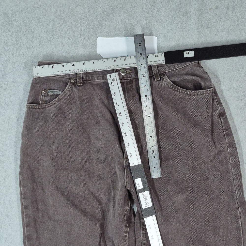VINTAGE Lee Riveted Women Jeans 18 MED Brown High Rise Taper Denim 29" Inseam - Picture 12 of 16